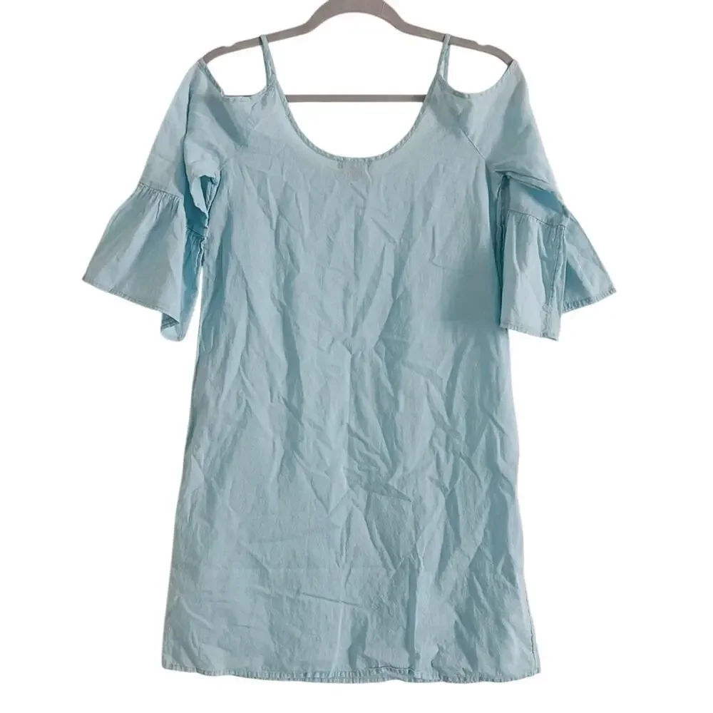 J. Crew Mercantile‎ Light Blue Cold Shoulder Dress with Bell Sleeves- Size XS